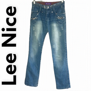 LEE Nice Light Blue Wash Sequinned/Metal Detailed Straight Jeans Size 28